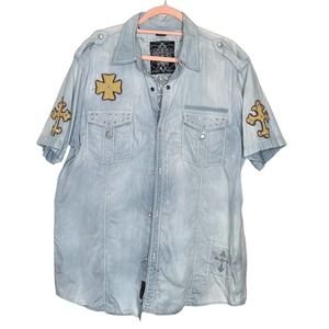 Roar XXL Mens Blue Get It Done Regular Fit Short Sleeve Collared Button Up Shirt